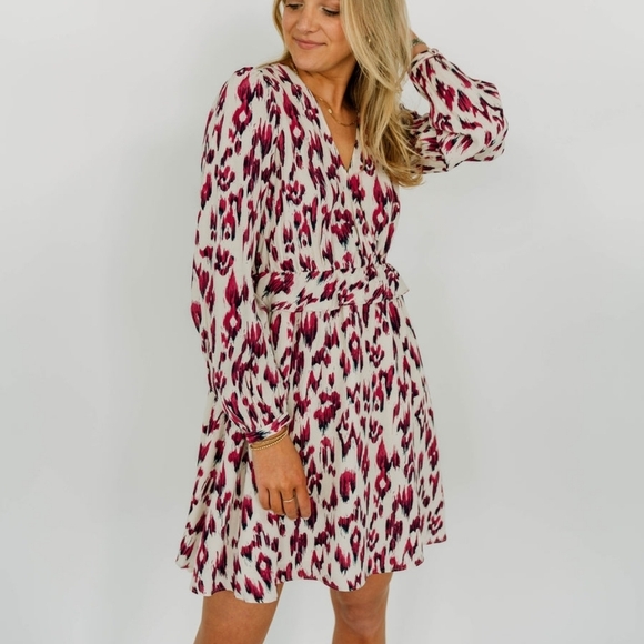 Scotch & Soda NWT Women's Size 38 In Bloom Long Sleeve Midi Dress Cherry Ikat 8 - Picture 1 of 10